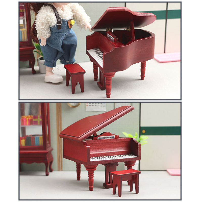 Piano Miniature 1:12 Avec Chaise Pour Maison De Poupée - Modèle Blanc Meuble Miniature