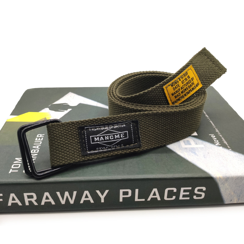 Fashion Casual Men Canvas Belt Double Ring Metal Buckle Waistband Jeans Belt SPI - Picture 12 of 19