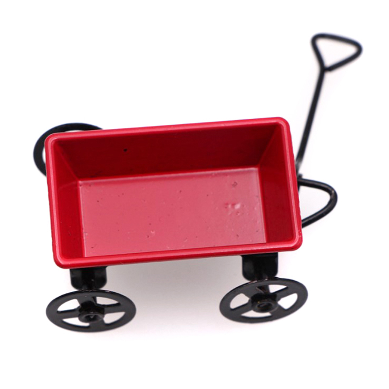 Metal Red Small Pulling Cart 1:12 Mini Cute Dollhouse Toy Gifts Ornament Garden - Picture 6 of 8