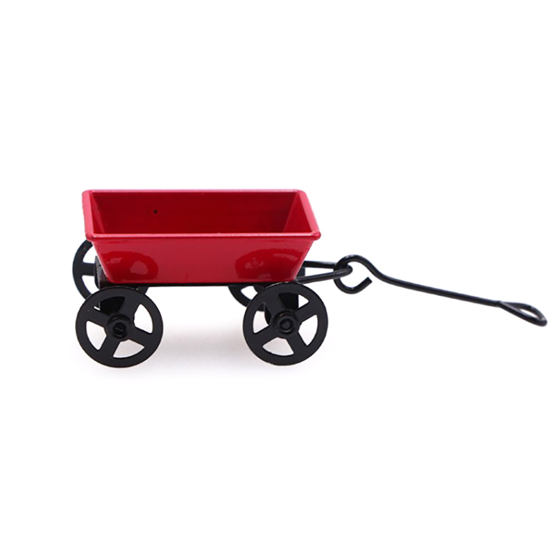 Metal Red Small Pulling Cart 1:12 Mini Cute Dollhouse Toy Gifts Ornament Garden - Picture 5 of 8