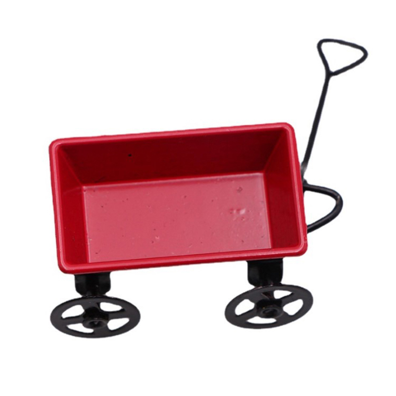 Metal Red Small Pulling Cart 1:12 Mini Cute Dollhouse Toy Gifts Ornament Garden - Picture 2 of 8