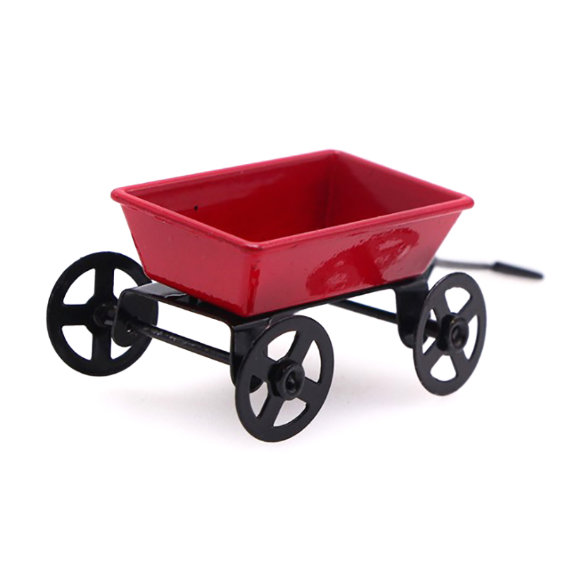 Metal Red Small Pulling Cart 1:12 Mini Cute Dollhouse Toy Gifts Ornament Garden - Picture 1 of 8