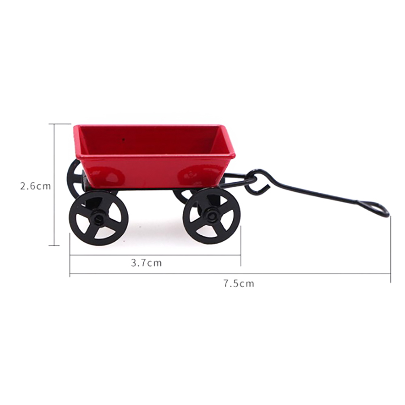 Metal Red Small Pulling Cart 1:12 Mini Cute Dollhouse Toy Gifts Ornament Garden - Picture 3 of 8