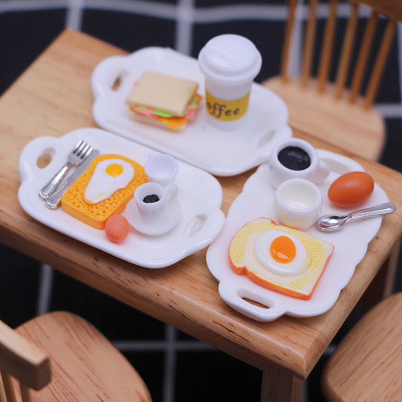 1 set 1:12 casa delle bambole mini uovo di caffè pane tostato con piatto cucina colazione dicembre III-