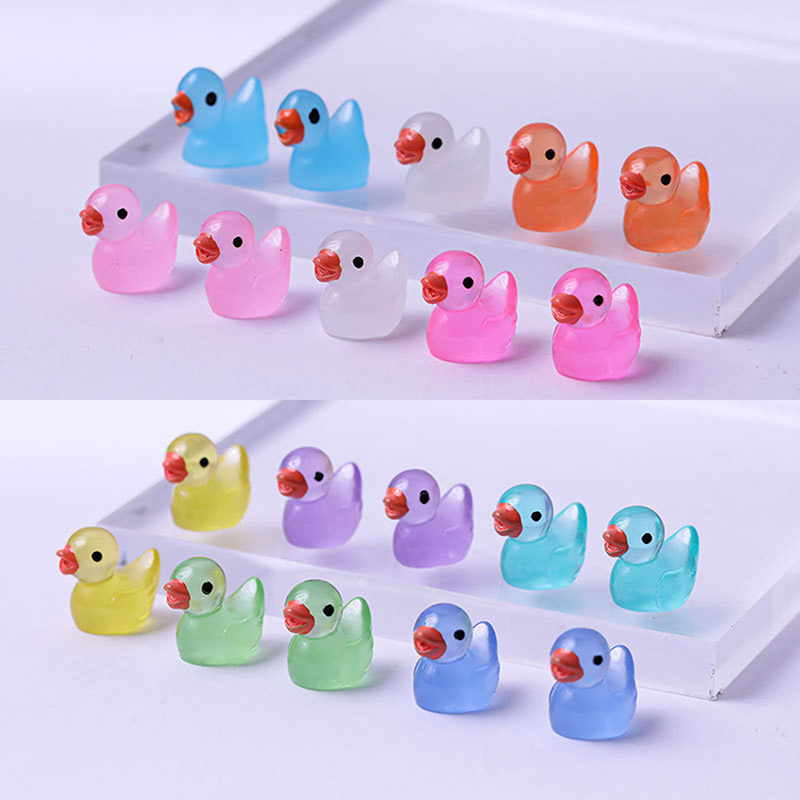 10PCS Mini Luminous Resin Ducks Glow in The Dark Miniature Ornament Tiny  Duck Ts