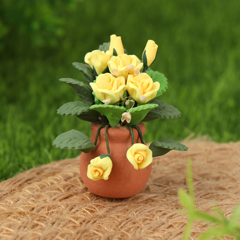 1:12 Casa delle bambole miniatura rosa gialla vaso da fiori pianta in vaso modello decorazione giardino-