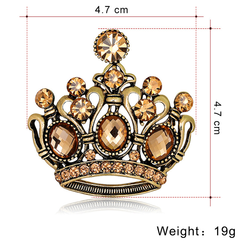 Vintage Crystal Crown Brooches Delicate Clothes Accessory For Women Alloy Brooch