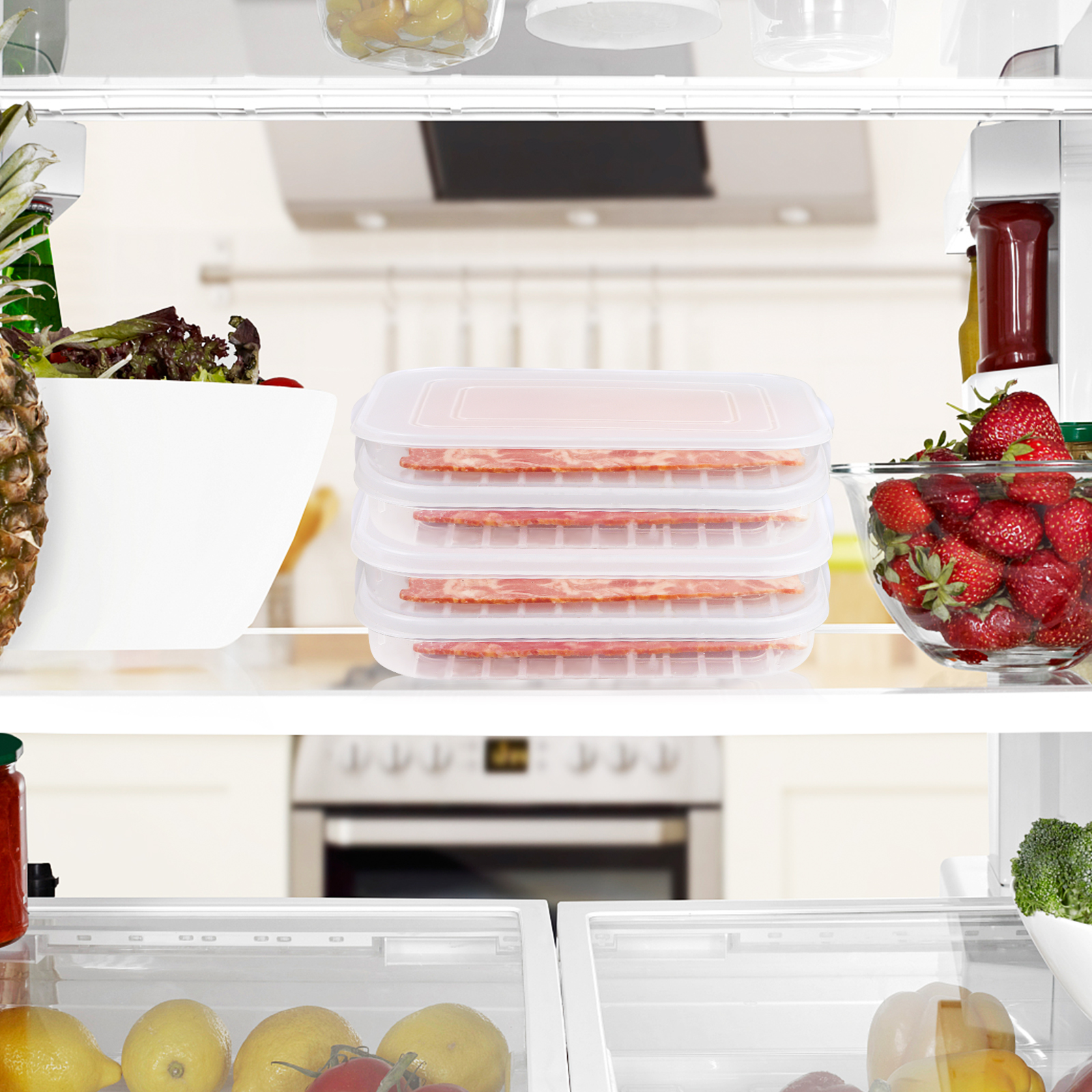 4 paquetes de guardián de tocino para refrigerador contenedor de carne de entrega para refrigerador GF - Imagen 2 de 4