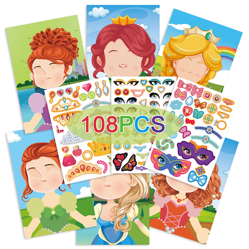 Puzzle DIY Make Face Sticker Books Set Cartoon Princess Sticker Games Toys t