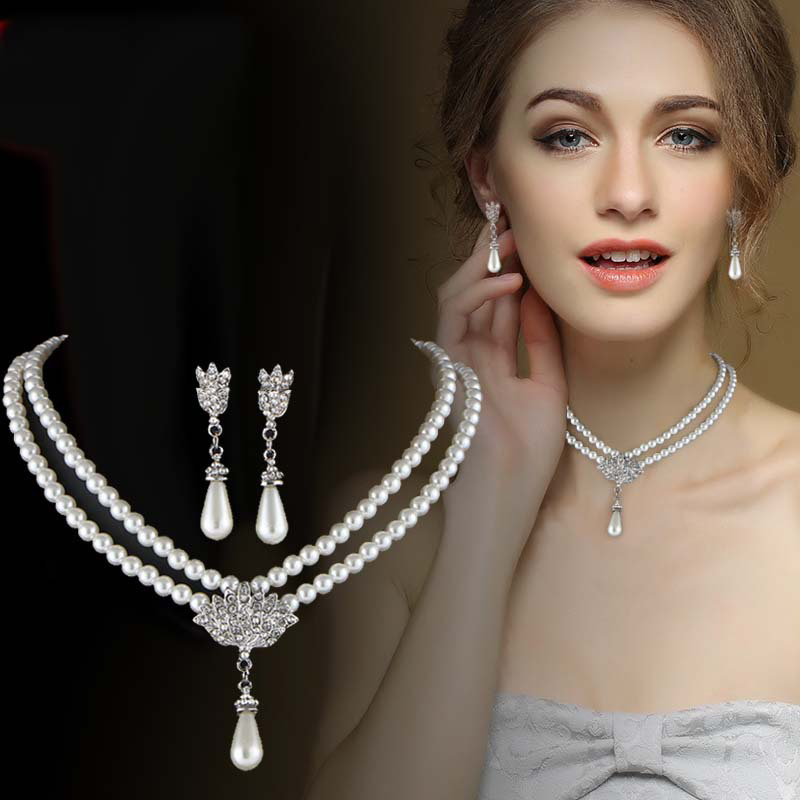 Diamond and pearl cheap bridal jewelry sets