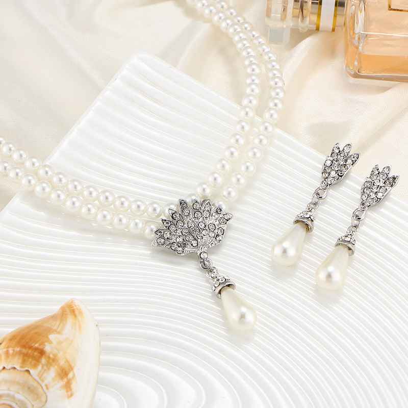 Elegant Simulated-pearl Bridal Jewelry Sets Rhinestone Pearl Necklace+Earrings - Picture 3 of 8