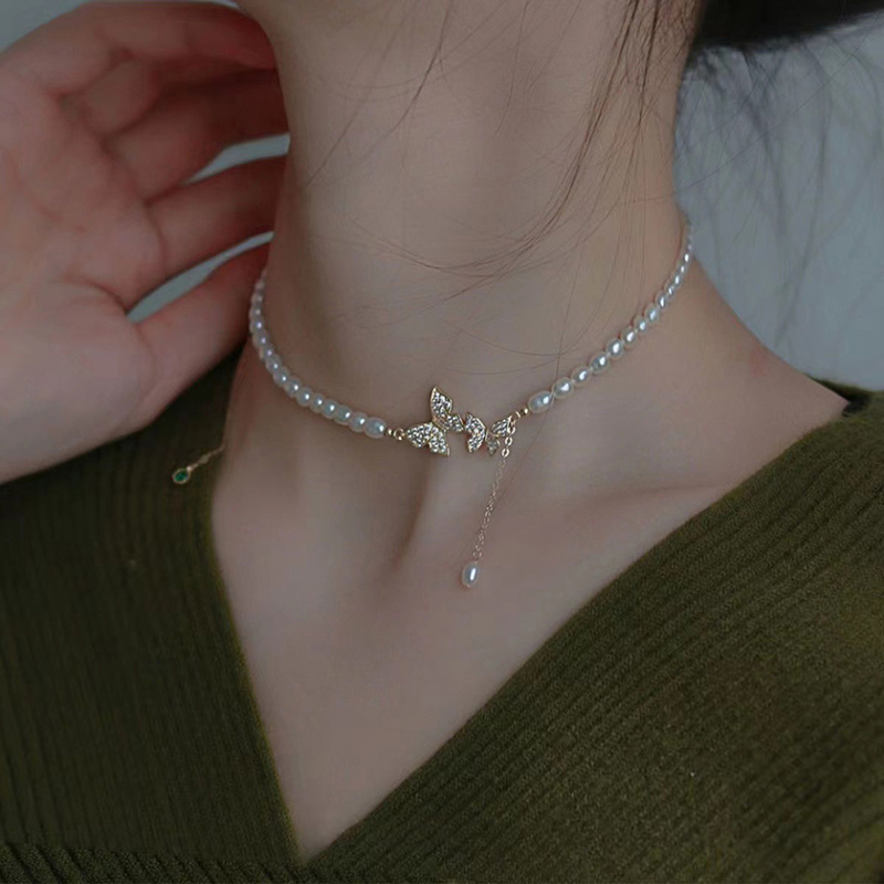Silver butterfly choker necklace discount