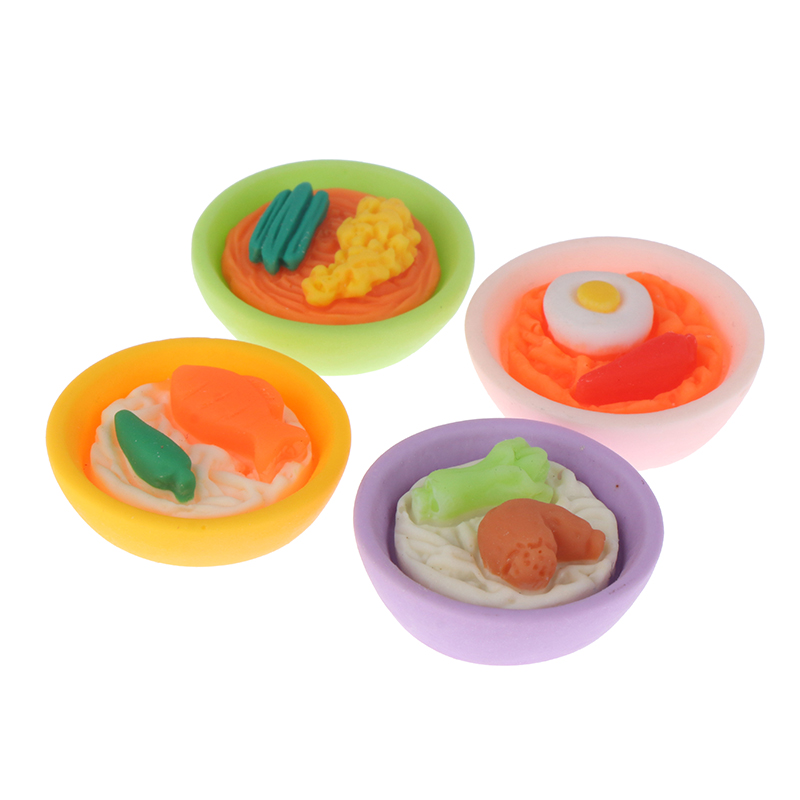 4Pcs 1:12 Dollhouse Miniature Noodle Bowl Vegetable Noodles Kitchen Food Deco EI