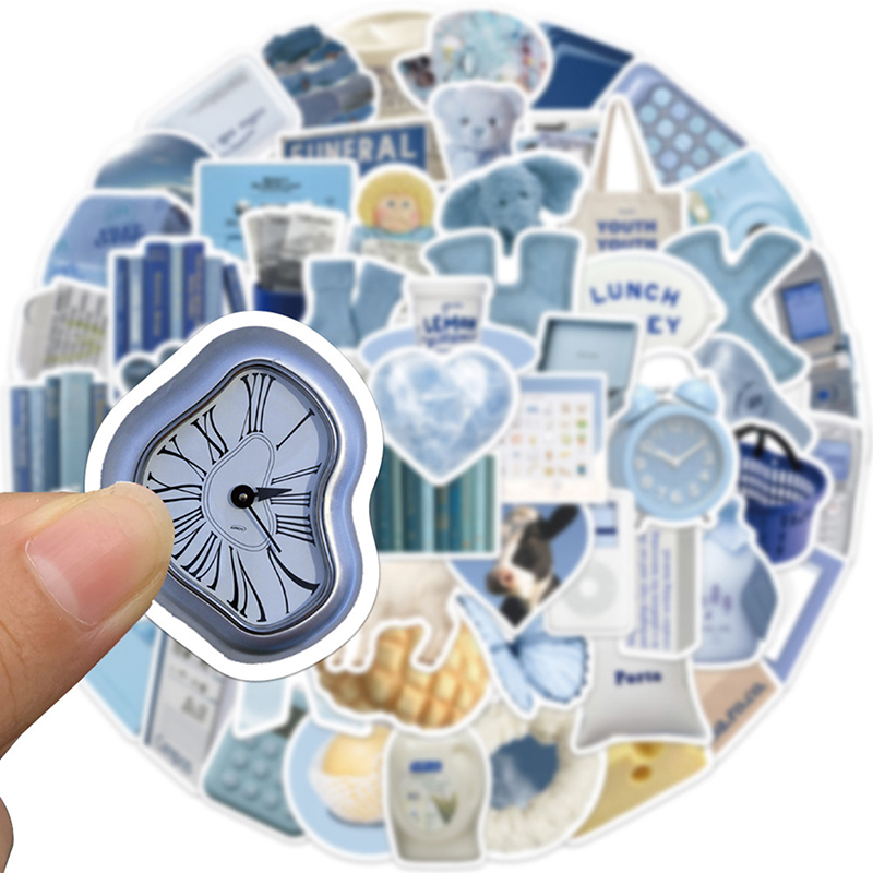 60pcs Ins Style Simple Blue Stickers Decal for Notebook Phone Fridge Kids Toys u