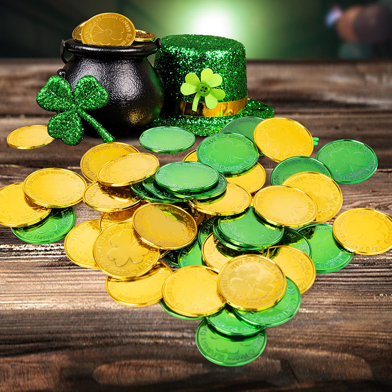 24pcs Plastic Gold Coins St. Patrick&#039;s Decorations Fake Gold Coins Shamrock C Sb