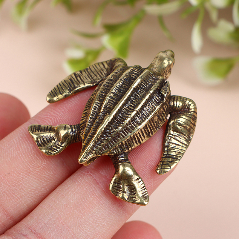 Solid Brass Sea Turtle Figurine Miniature Tea Pet Craft Desktop Small Ornamen ~~