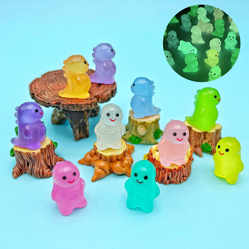 5pcs Resin Luminous Mini Dinosaur Figurines Glow in the dark Miniatures DIY GF