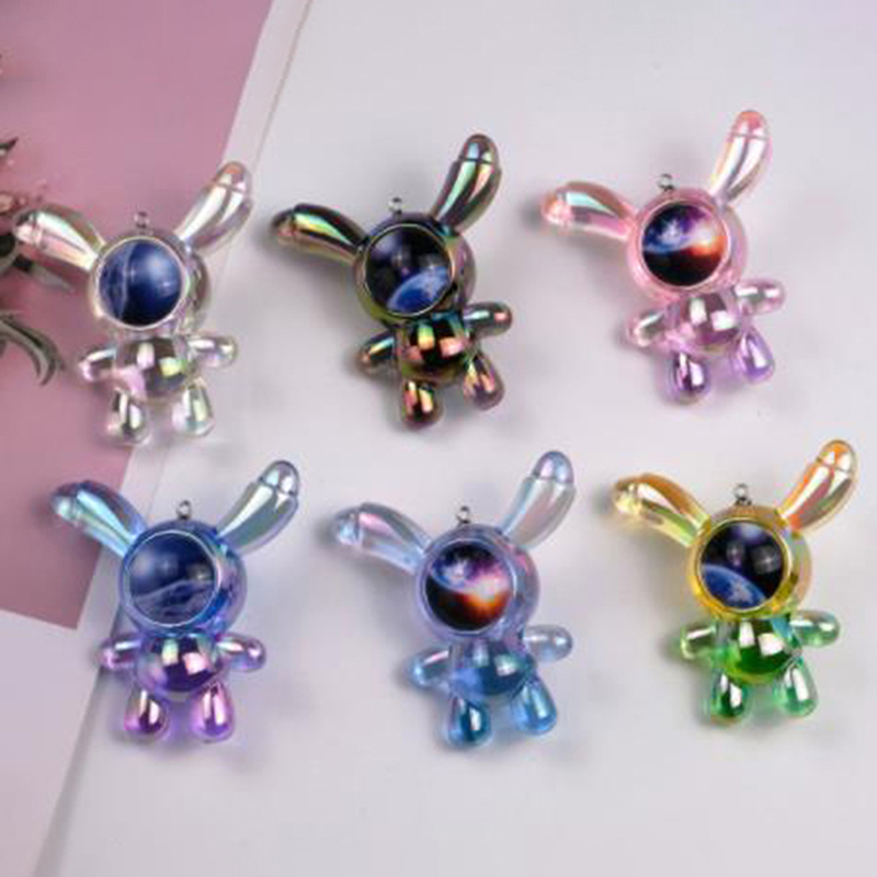 Transparent Colorful Starry Sky Mask Rabbit Key Chain For Women Men Car Penda ~~ SB10267