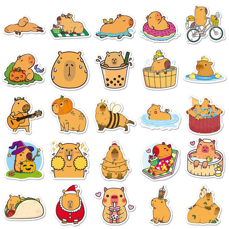 50Pcs Cartoon Capybara Stickers Cute Waterproof Animal Sticker Suitcase Decal - Picture 2 of 8