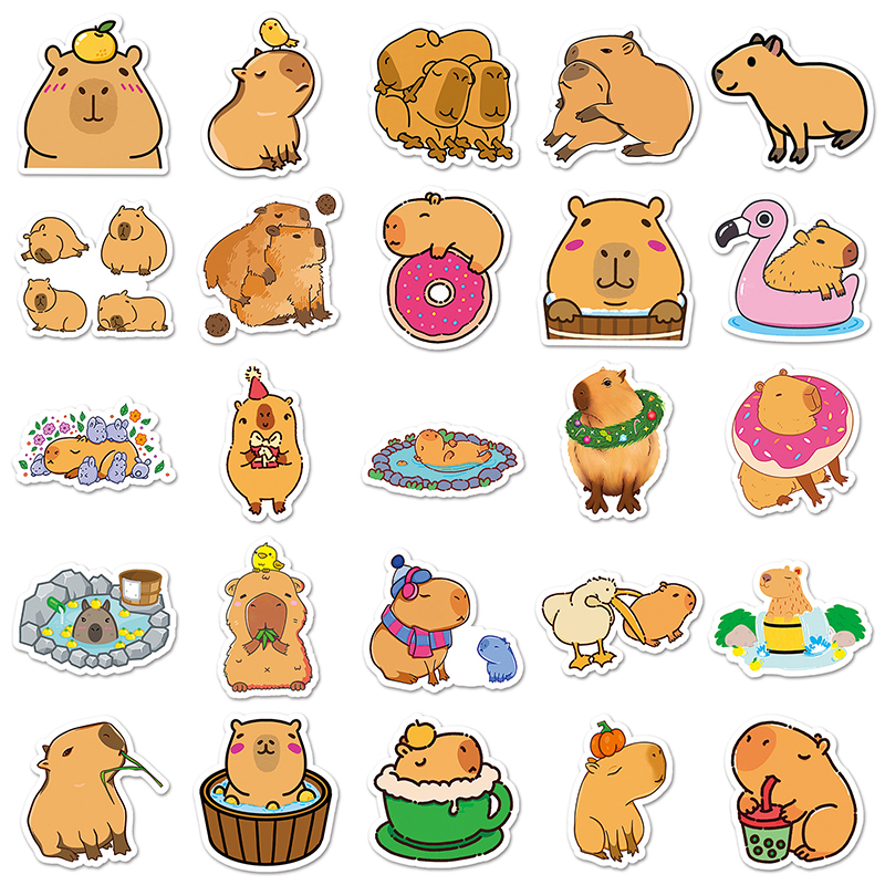 50Pcs Cartoon Capybara Stickers Cute Waterproof Animal Sticker Suitcase Decal - Picture 1 of 8