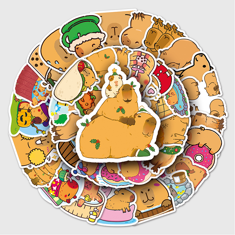 50Pcs Cartoon Capybara Stickers Cute Waterproof Animal Sticker Suitcase Decal - Picture 8 of 8