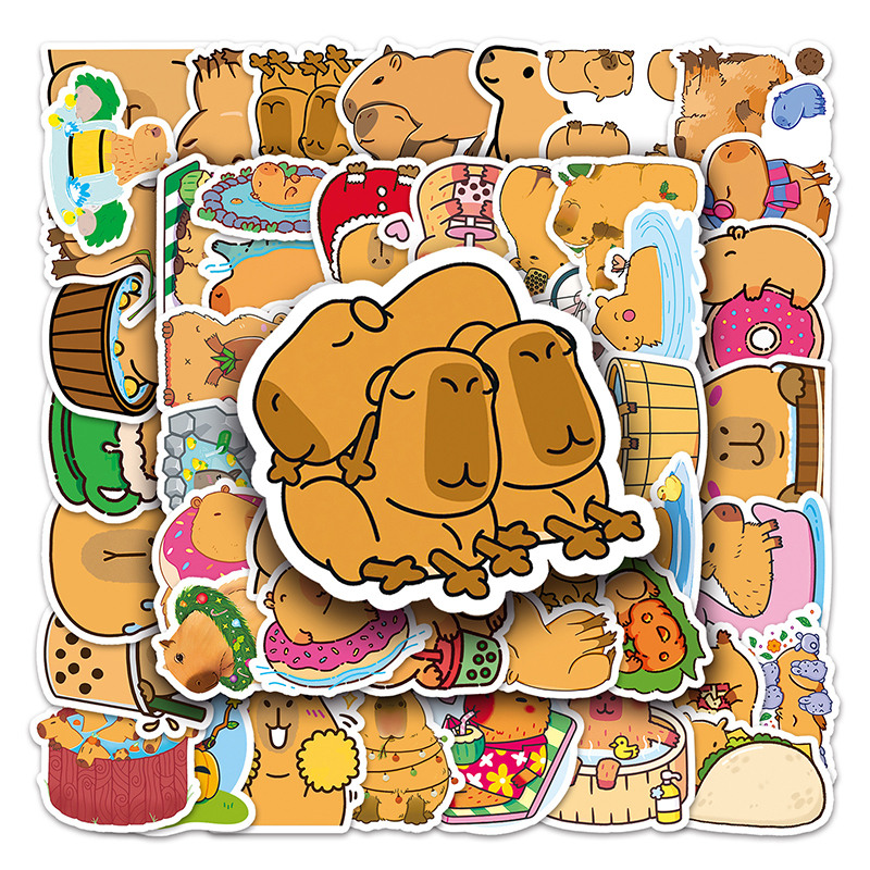 50Pcs Cartoon Capybara Stickers Cute Waterproof Animal Sticker Suitcase Decal - Picture 7 of 8