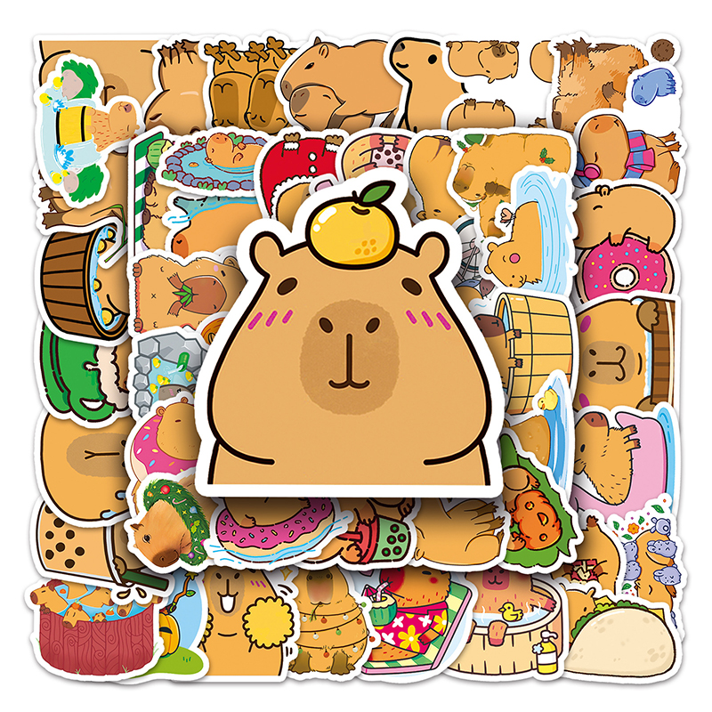 50Pcs Cartoon Capybara Stickers Cute Waterproof Animal Sticker Suitcase Decal - Picture 6 of 8