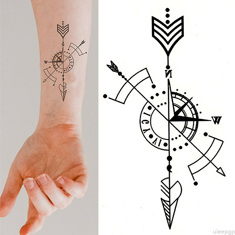 Waterproof Temporary Tattoo Sticker Compass Arrow Roman Clock Arm Body Tatto SUM - Picture 4 of 11
