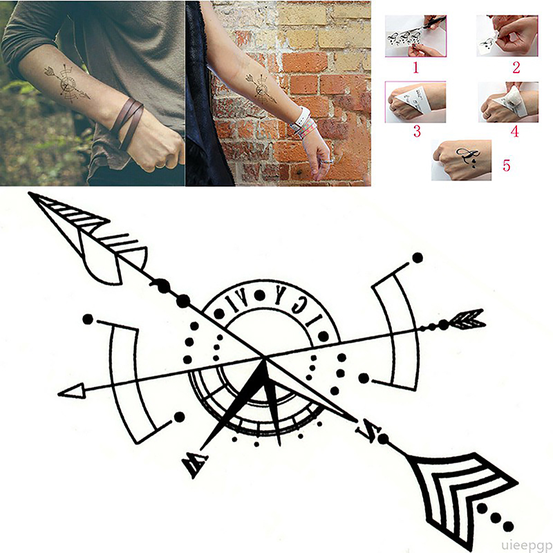 Waterproof Temporary Tattoo Sticker Compass Arrow Roman Clock Arm Body Tatto SUM - Picture 5 of 11