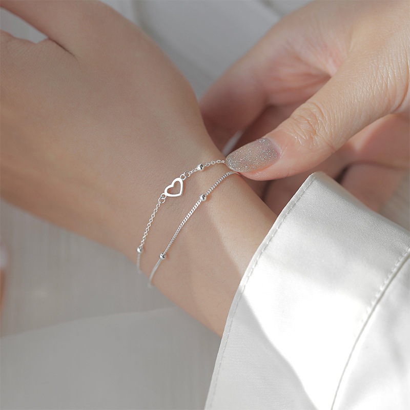 Silver Double Layers Love Heart Bracelets For Women Girls Elegant Birthday AUT