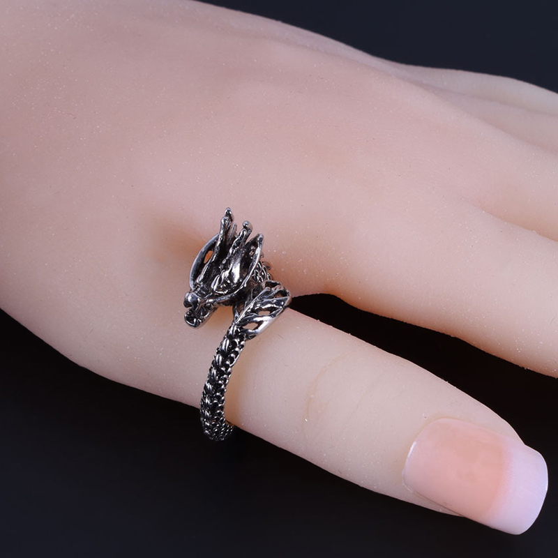 Fashion Punk Vintage Chinese Style Rings Dragon Opening Adjustable
