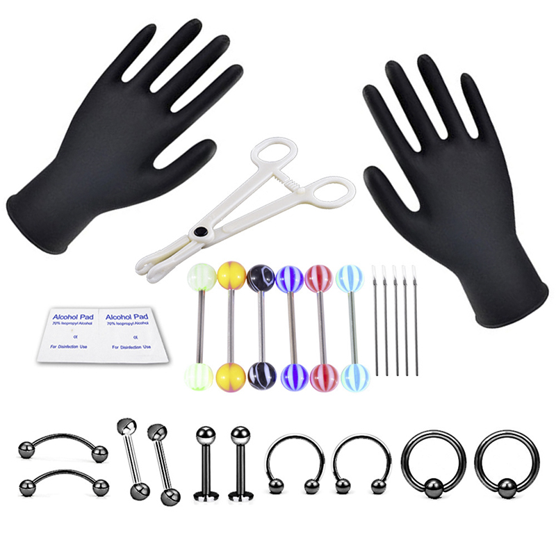 Professional Body Piercing Tool Kit Ear Nose Navel Nipple Needles Set