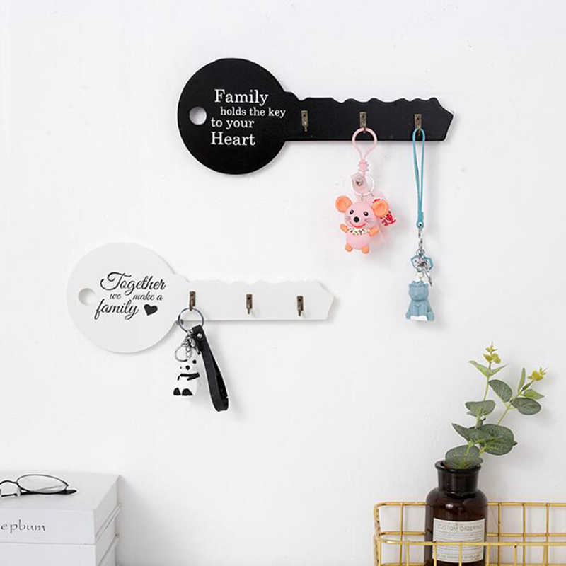 Retro Wood Key Holder Wall Key Shape Hook Storage Rack Hanger Decor ...