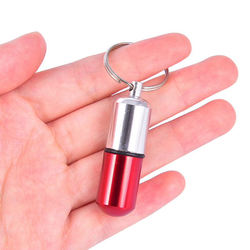 Mini Waterproof Metal Medicine Pill Box Case Bottle Holder Container Keychai-i p