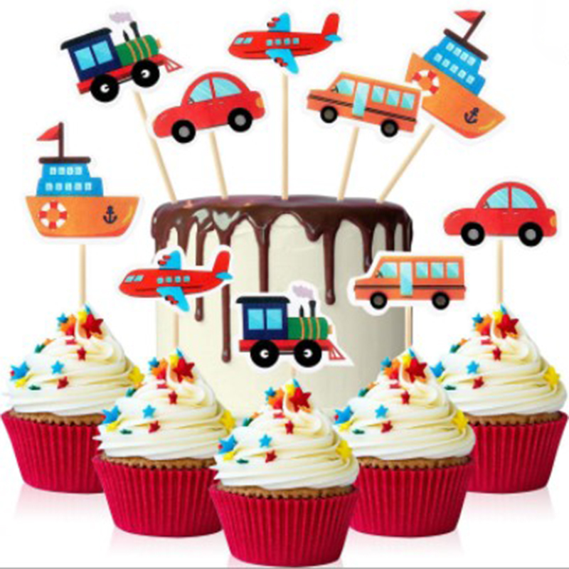 10pcs Cartoon Car Transport Cupcake Topper Food Picks Kids Birthday ...