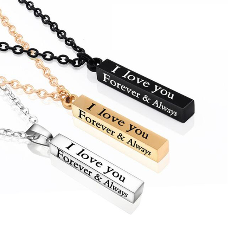I Love You Stainless Steel Wishing Column Pendant Necklace
