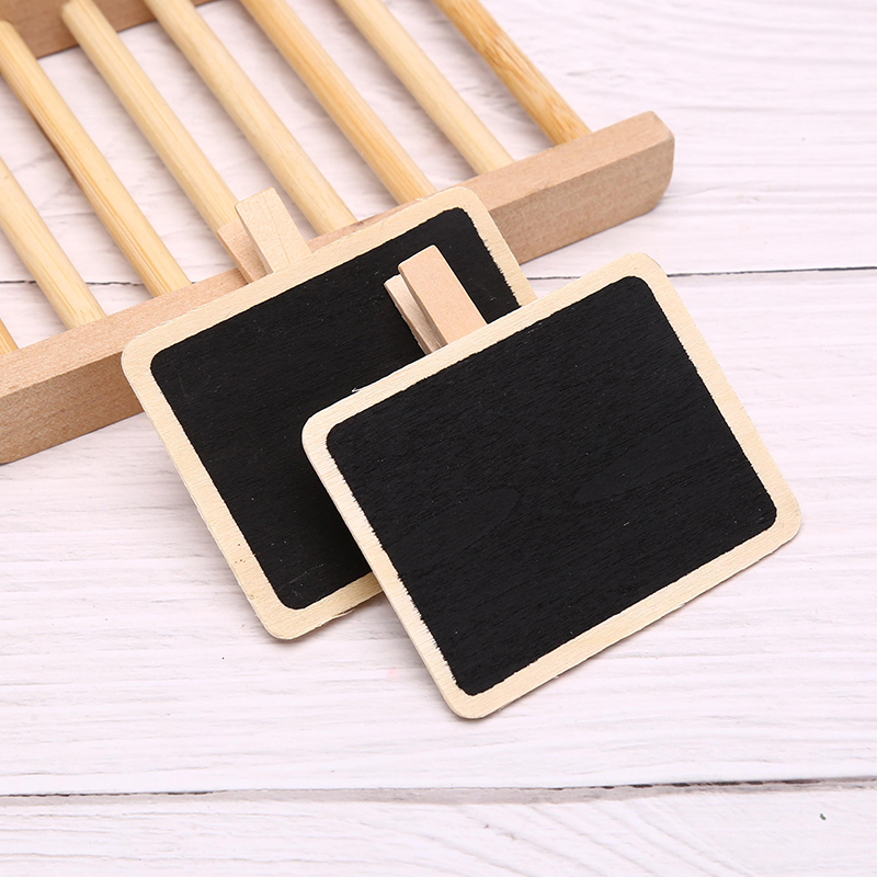 10Pcs Mini Wooden Blackboard Clip Message Note Board Home Store