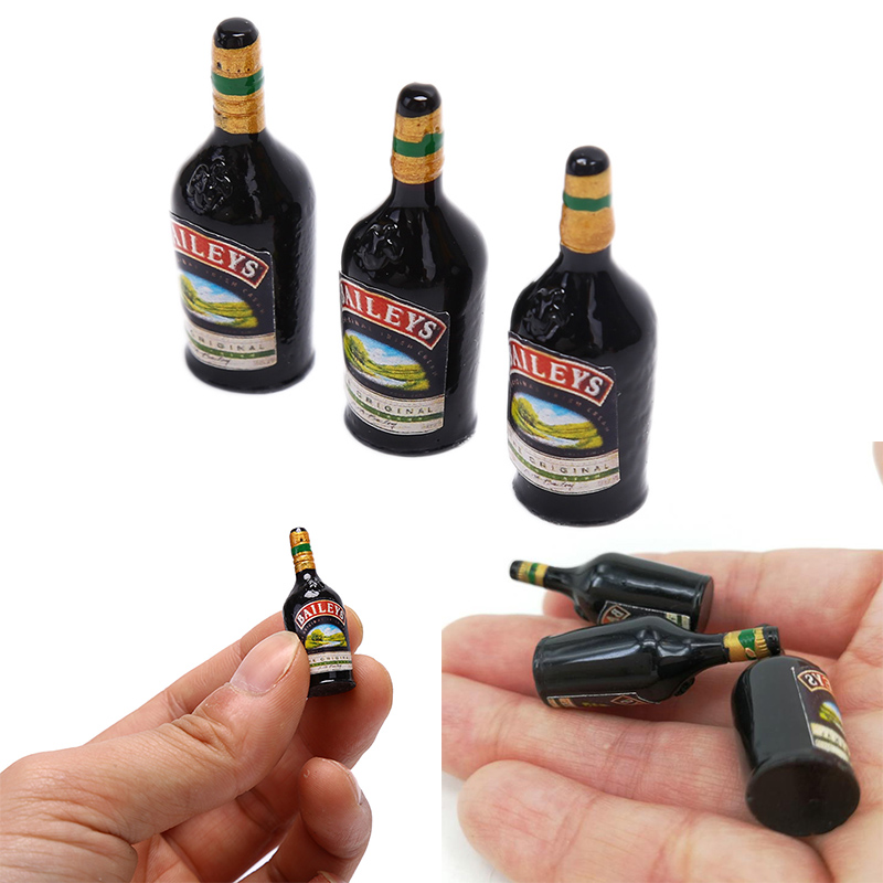 3 Pieces 1/12 Dollhouse Miniature Kitchen Glass Wine Bottles Model Suppl=y=