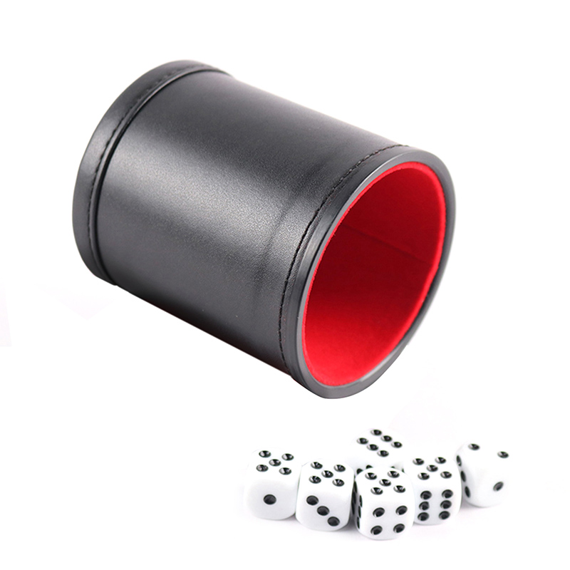 1X New Black PU Leather Flannel Mute Dice Cups With 5pcs Dices Bar Game Supp_ JC