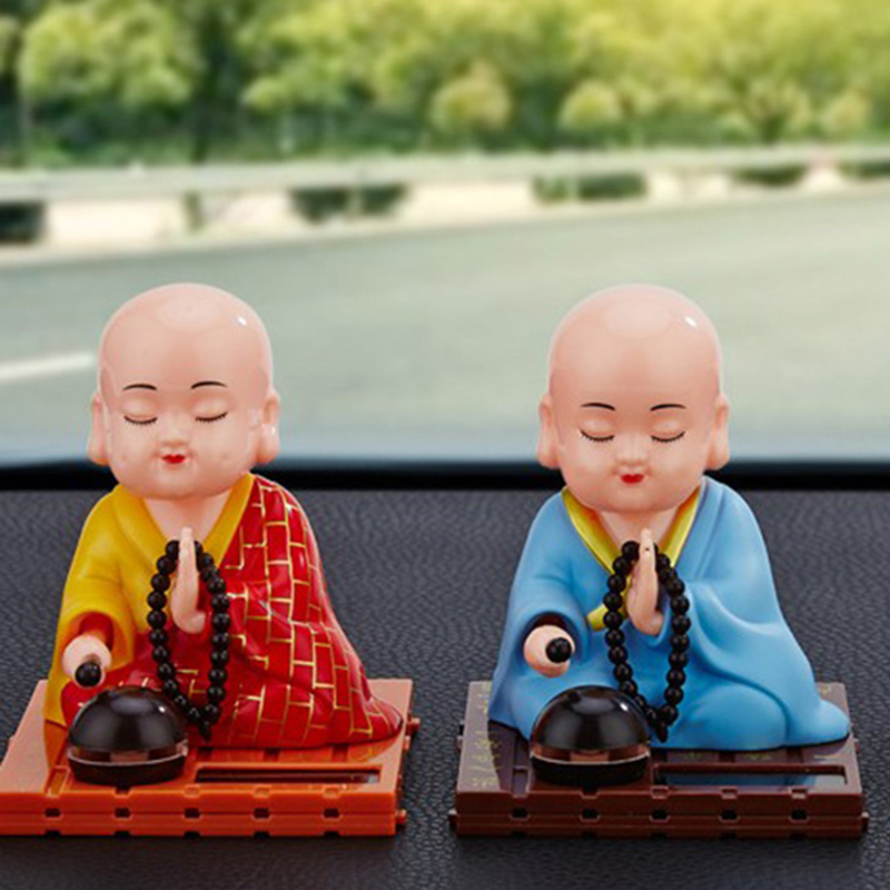 Solar Powered Toy Buddhist Monk Figure Dancing Swing Figure Model Toy Dashbo H❤W