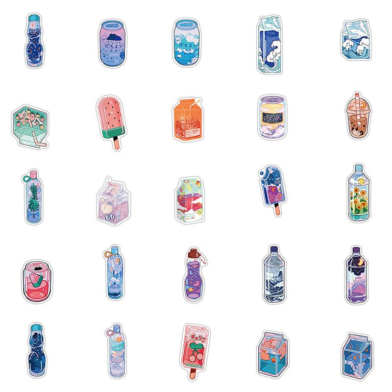 50pcs Flavored Drink Stickers Beverage Decal Sticker Girl Diy Stationery Bot'SA