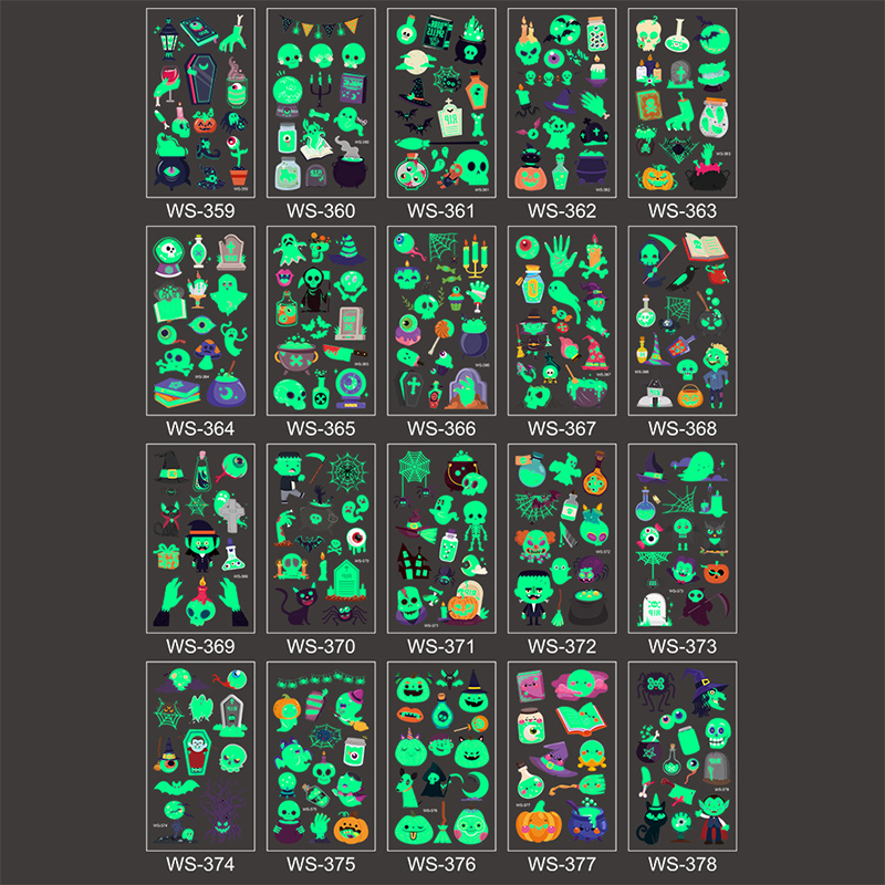 Halloween Luminous Tattoo Glowing in Dark Tattoo Stickers Halloween ;k Halloween Luminous Tattoo Glowing in Dark Tattoo Stickers Halloween ;k