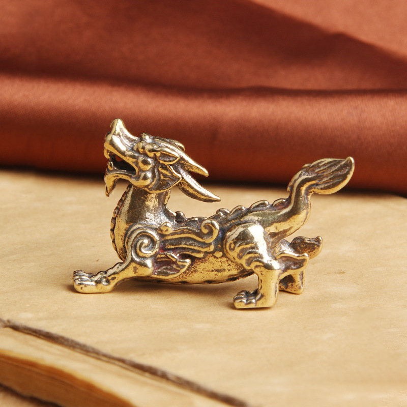 Brass Chinese Ancient Beast Pixiu Home Decor Lucky Animal Figurines St-_bf
