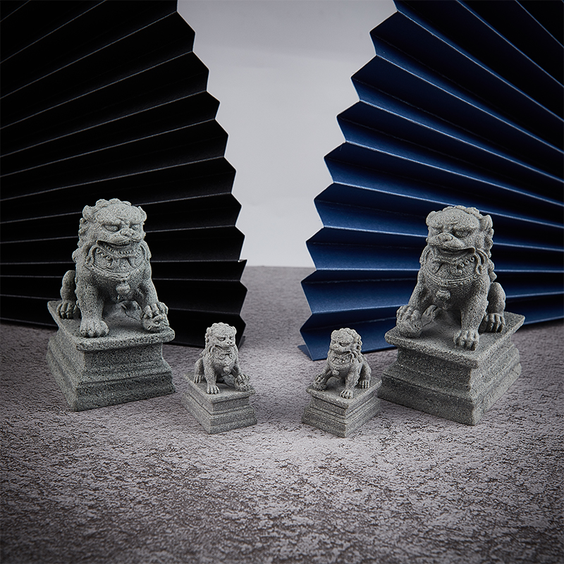 2Pcs Mini Stone Lion Decor Chinese Style Lion Statue Desktop Feng Shui Adornm FT