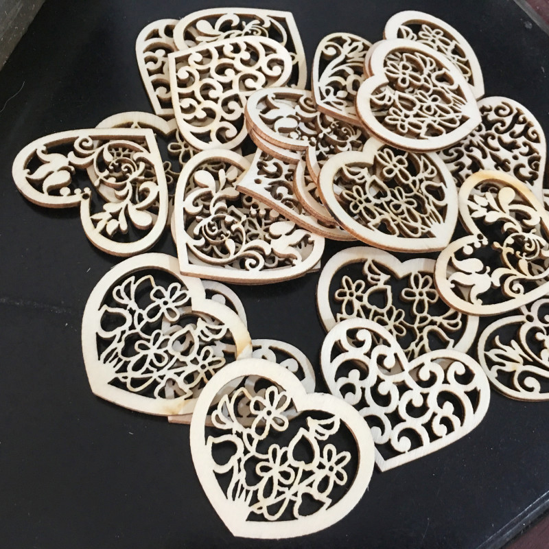 Wood Slices Heart Love Blank Unfinished Discs Natural Crafts DIY Embellishments