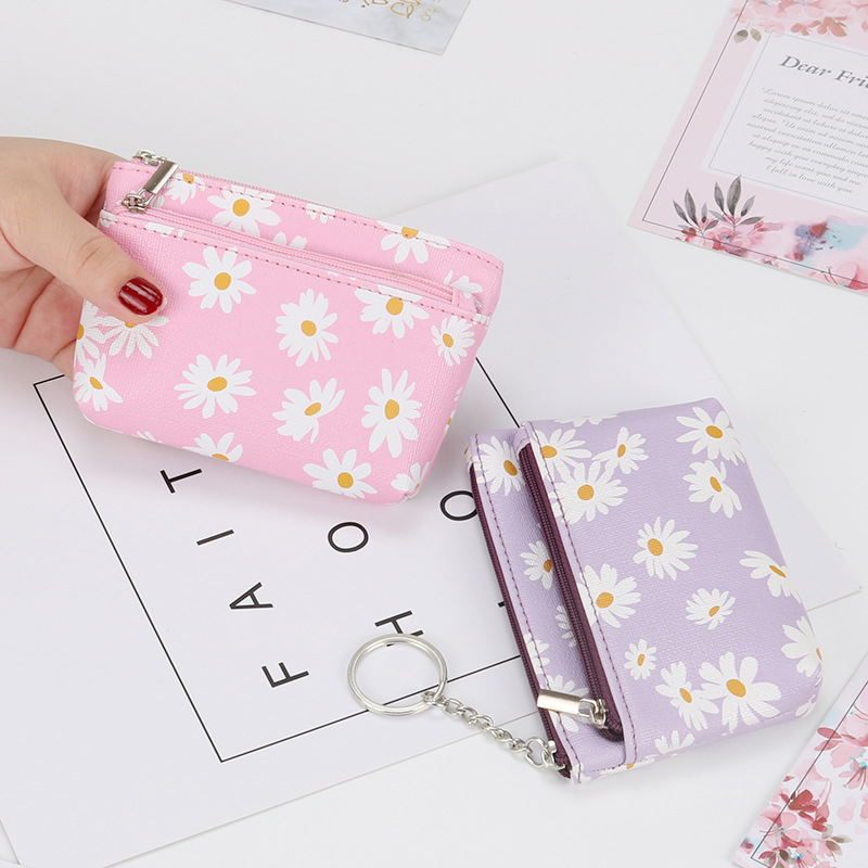 Daisy Coin Purse Women Mini Wallets With Zipper Keychain Card Holder Wal-ID