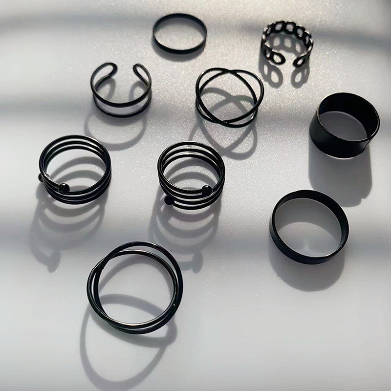 3/6pcs Vintage Black Rings Set For Women Girls Punk Metallic Geometric Sim Y#