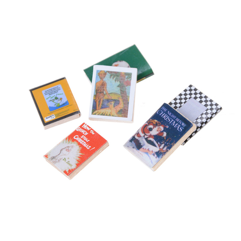 6 Pcs colorful miniature books 1:12 wooden doll house miniature.qhk Ts