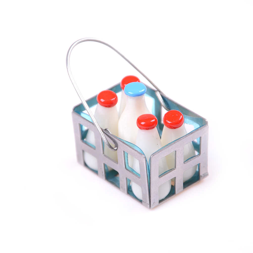 1/12Dollhouse Furniture Miniature Metal Milk Basket With 5pcsMilk Bottles Toy Le 1/12Dollhouse Furniture Miniature Metal Milk Basket With 5pcsMilk Bottles Toy Le