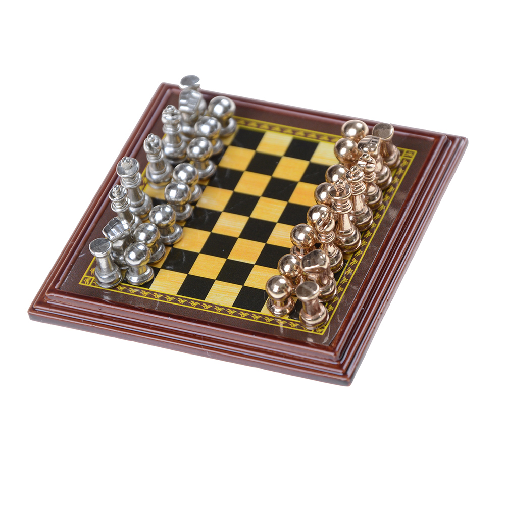 Dollhouse Miniature 1:12 Toy A Set Of Metal Chess Set Girls Gift YB Sb OR9683
